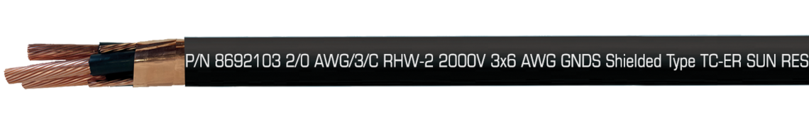 Ejemplo de marcatura: SAB NORTH AMERICA P/N 8692103 2/0 AWG/3/C RHW-2 2000V 3x6 AWG GNDS Shielded Type TC-ER SUN RES DIR BUR